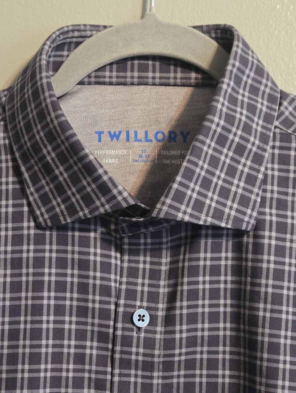 Twillory Tailored Fit Grey Plaid Shirt  performance Fabric- 17x36/37